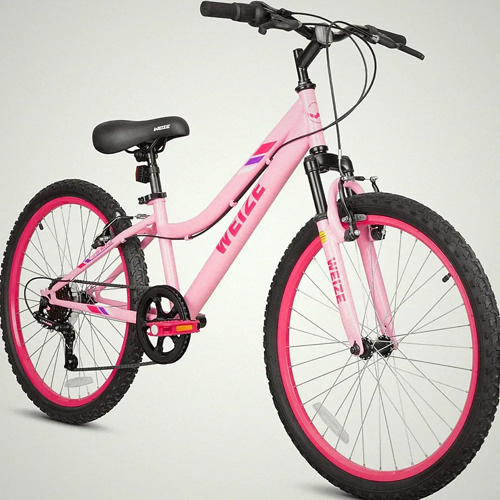 24 Inch Kids Mountain Bike for Girls Age 8-14 Year Old 6 Speed Teen Bicycle Pink